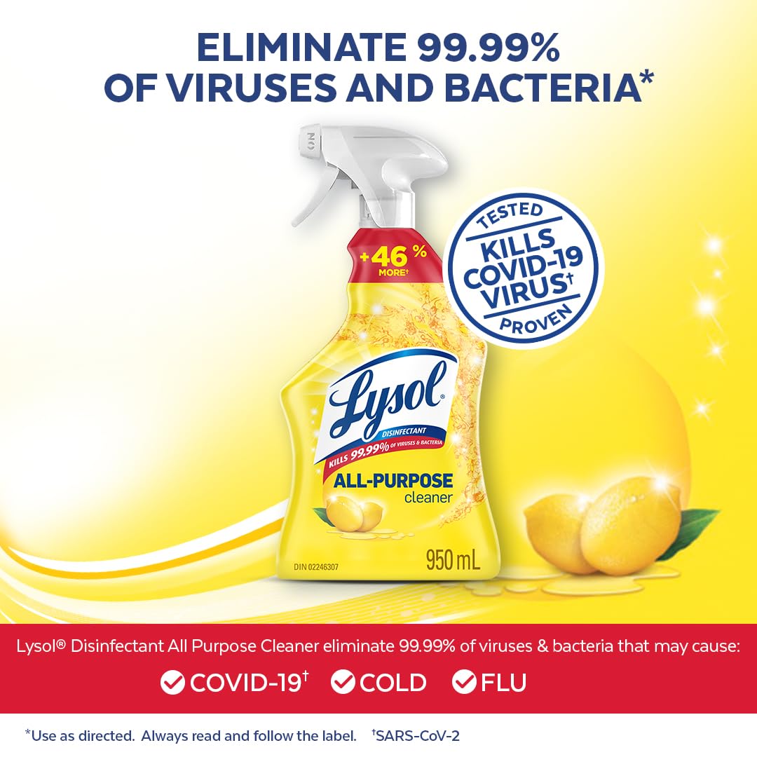 LYSOL All Purpose Cleaner Trigger Spray, Grease Fighting Multi Surface Cleaner, Removes Soap Scum, Lemon Scent, 950 mL - 5