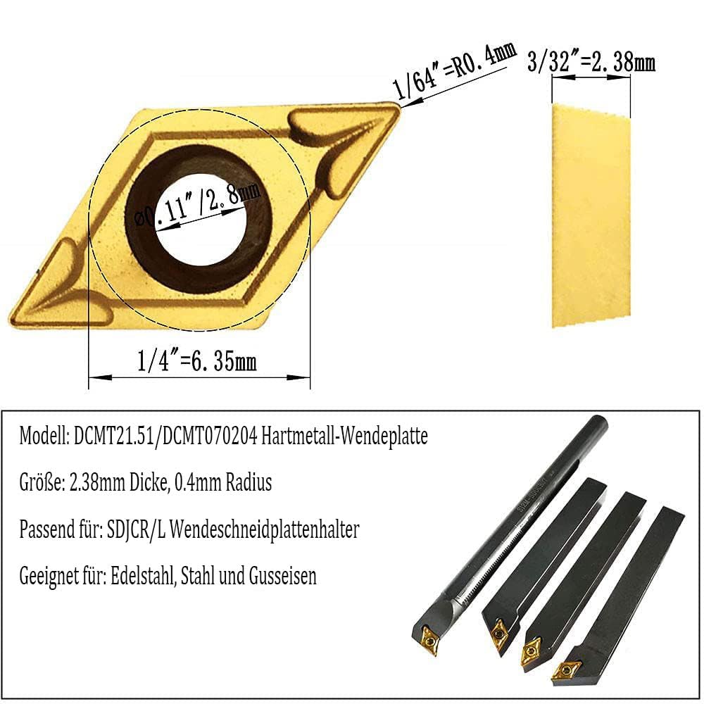 CCMT21.51 CCMT060204 DCMT21.51 DCMT070204 Hartmetall-Dreheinsätze CCMT-Einsatz DCMT-Einsatz Mehrschichtbeschichtete Dreheinsätze Ersatzeinsätze für Drehmaschinen-Drehwerkzeughalter Bohrstange 20 Stück