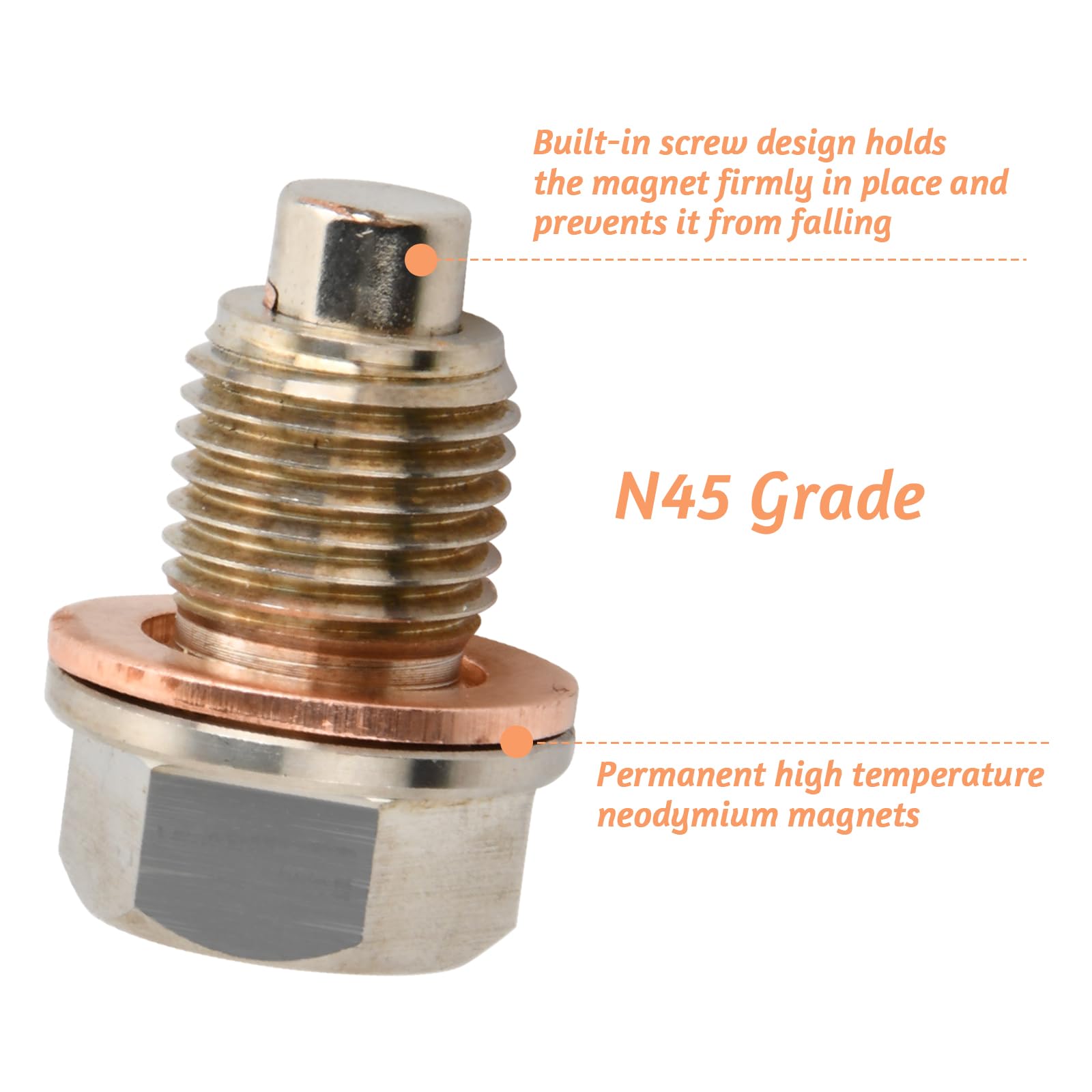 M14 x 1,5 magnetyczny korek spustowy oleju, magnetyczny korek spustowy ze stali nierdzewnej, korek spustowy oleju z 5 uszczelkami podkładek, zamiennik korka olejowego, do większości samochodów
