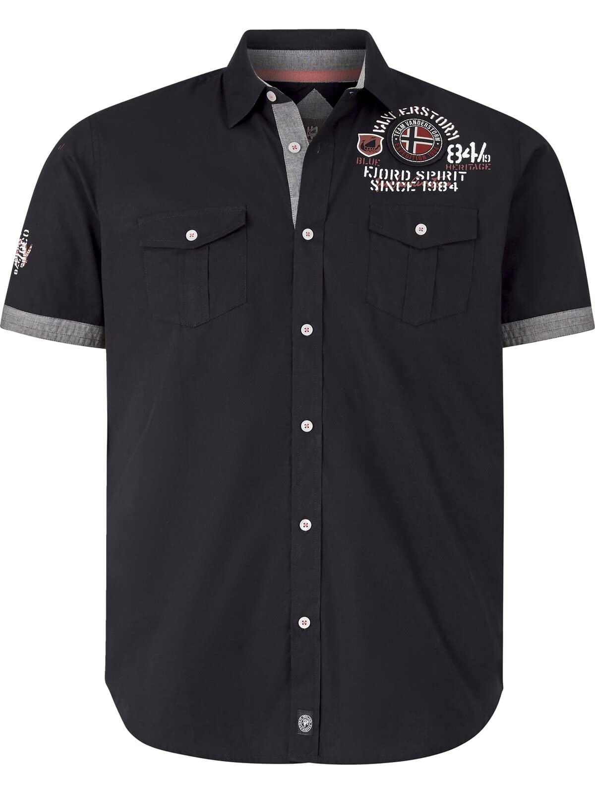 Jan Vanderstorm Herren Kurzarmhemd Snofred | mit Aufnähern und Druckmotiven, Brusttaschen, 100% Baumwolle-Popeline, Freizeithemd, kariert, große Größen Gr. L-7XL