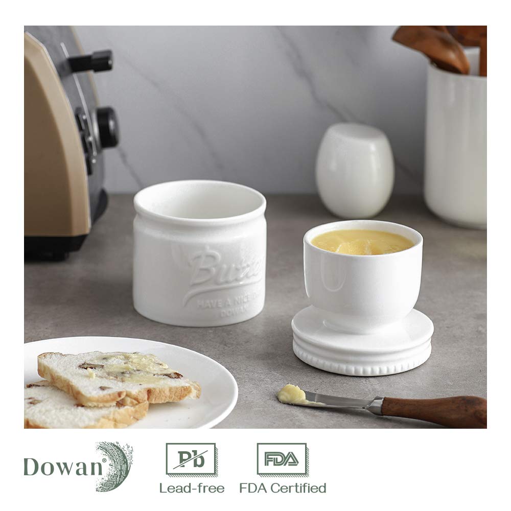 DOWAN Butter Dish with Lid, French Butter Keeper for Fresh Spreadable & Soft Butter, Ceramic Butter Crock with Waterline - Image 4