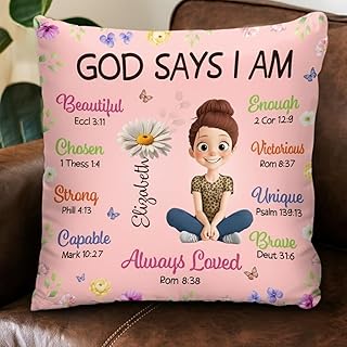God Says I Am Custom Pillow, Personalized Birth Month Flower Throw Pillo...