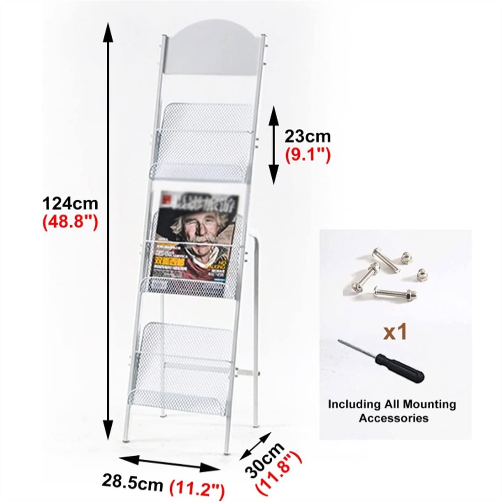 Présentoir à Magazines sur Pied pour bibliothèques, salles d'exposition, Lancement de Produits, Salons Professionnels, classeurs sur Pied, Noir et Blanc, B