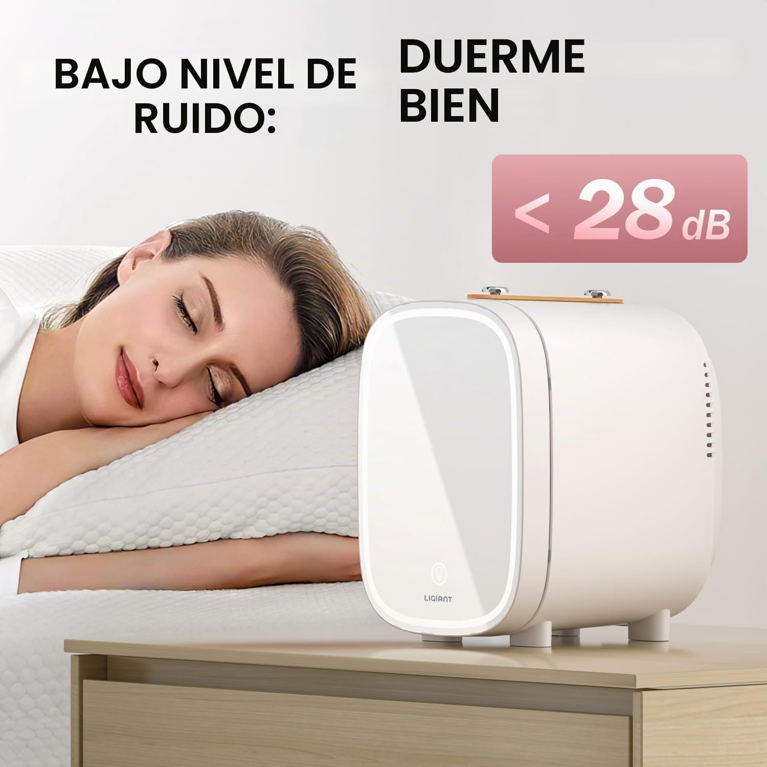 LIGIANT DF01A Skincare Nevera, Nevera Pequeña con Espejo LED, Bajo ruido, Función Frío y Calor, 4L Mini Nevera para Dormitorio, Portátil para Múltiples Usos – Dormitorio, Oficina y Coche