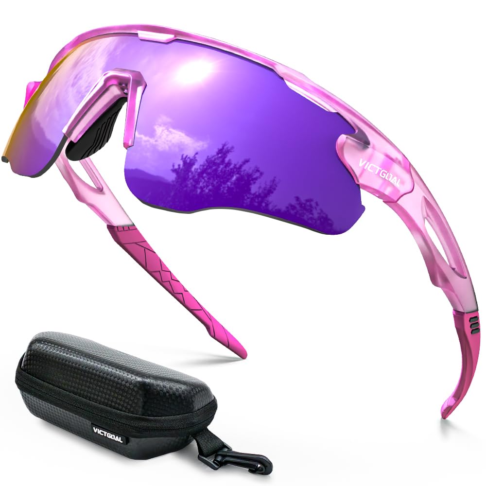 Victgoal Cycling Glasses with Polarised Lenses UV400 Protection Anti-Glare Running Sunglasses Men Women TR90 Frame Ultralight Outdoor Sports Cycling Sunglasses for Cycling Running (Purple)