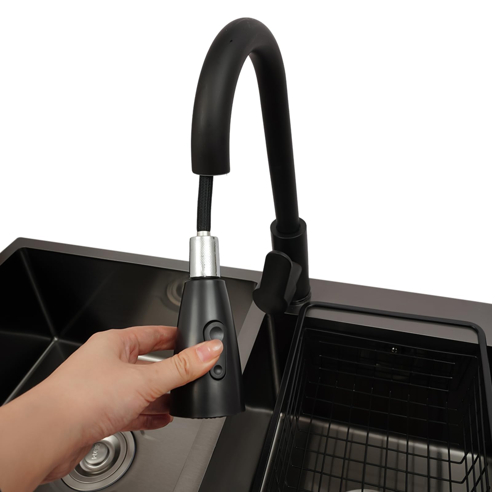 Fregadero de cocina independiente de acero inoxidable, 81 x 43 x 78 cm, armario de cocina con lavabo doble, extraíble y grifo, dispensador de jabón, fregadero industrial, fregadero de cocina comercial