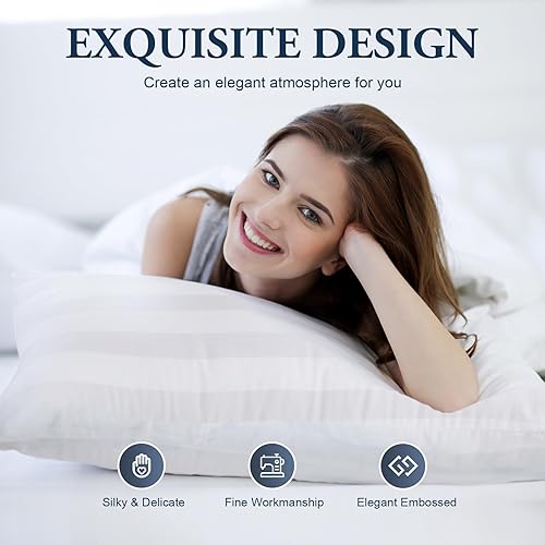 Miniatura 6 de LAVANCE Juego de 2 almohadas tamaño King de la colección de hotel con relleno de fibra alternativa 3D para dormir de espalda, estómago o de lado,