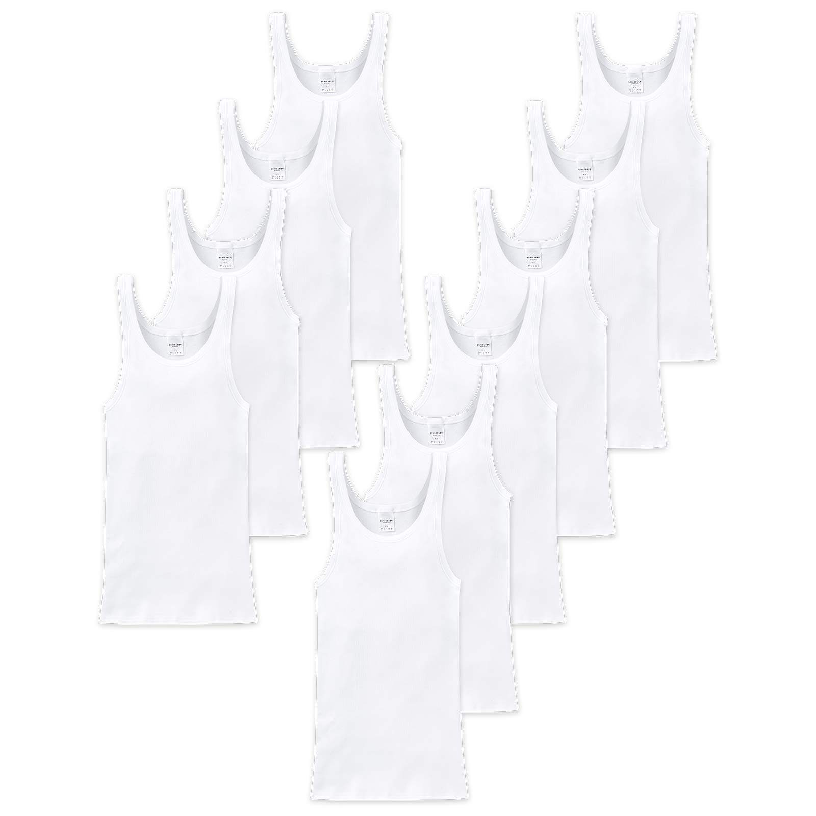 Schiesser Męski podkoszulek 10 szt. - Cotton Basic, delikatne żebrowanie, podwójne żebrowanie, biały