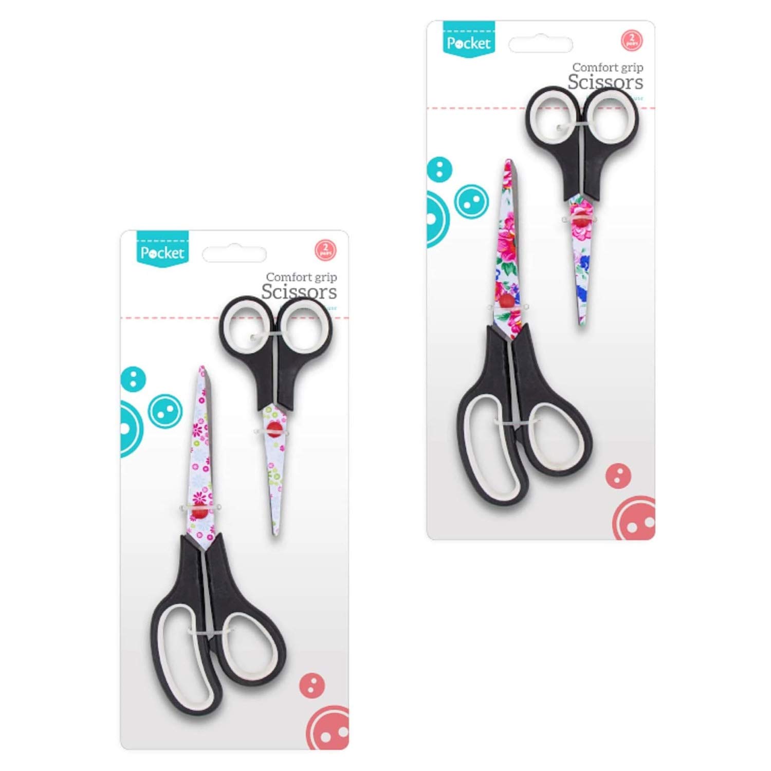 Akh Multicolor Akh® Stainless Steel Comfort Soft Grip Scissors | Pack Of 2 | Floral Printed Stainless Steel Blades | Multi-Purpose Cut For Paper, Photos,Cardboard, Fabric And More