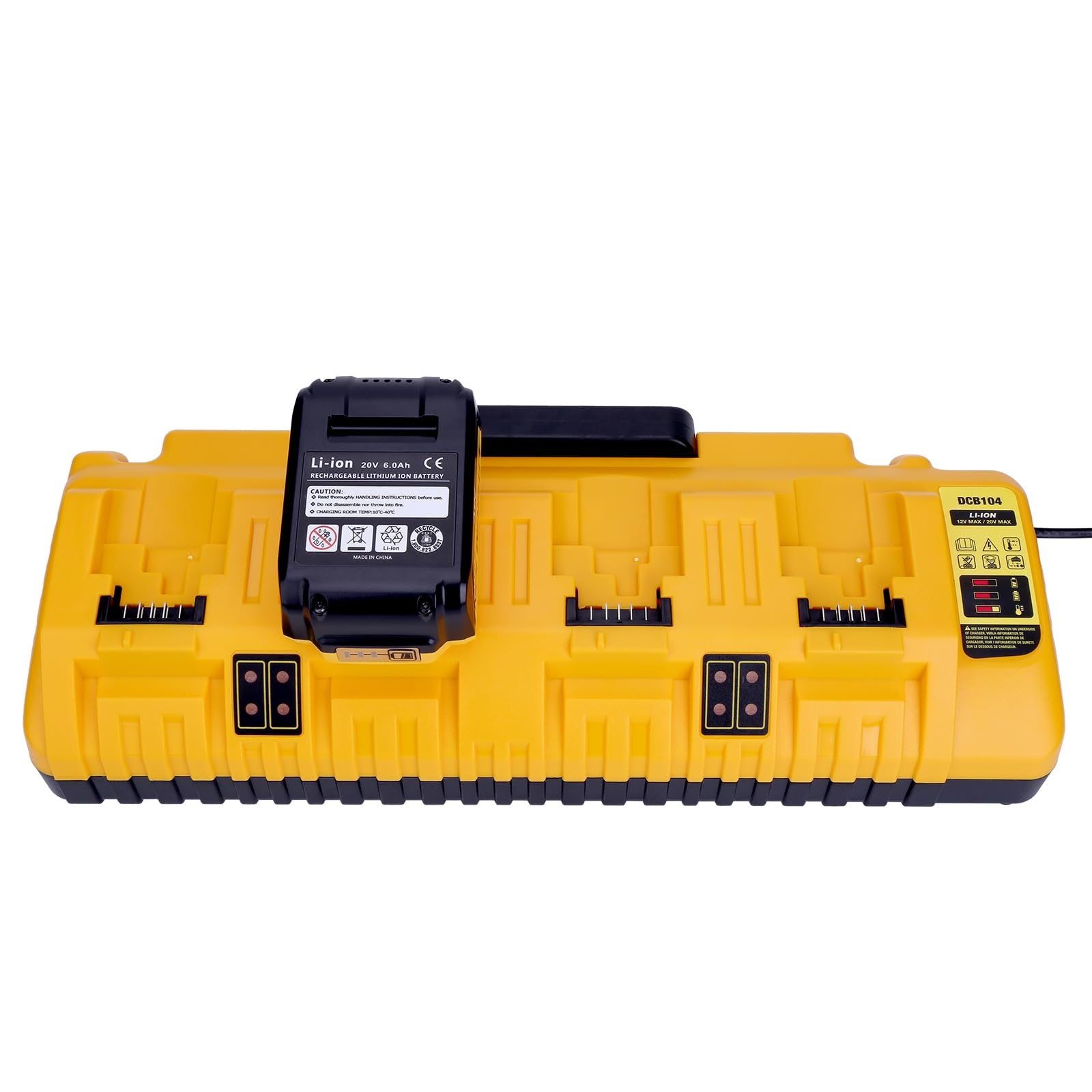 Compatibile con DeWalt Battery Charger Station DCB104, caricatore multi rapido a 4 porte compatibile con DeWalt 20V MAX, 20V/60V MAX e batterie 12V MAX DCB208 DCB206 DCB204 DCB203 DCB201 DCB606 DCB609