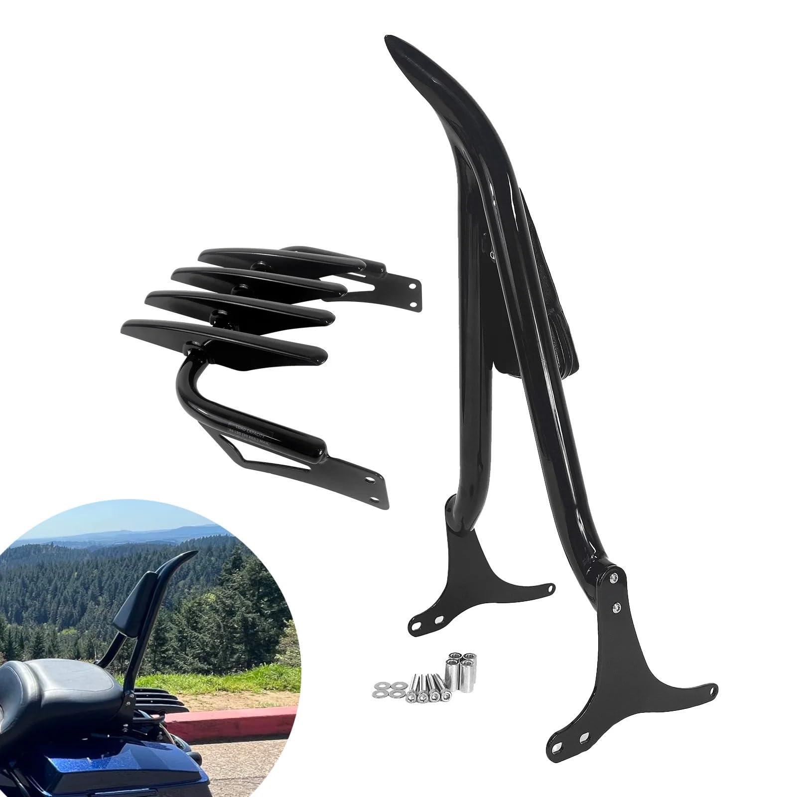 Pasuje do Harley Touring 1997-2008 Road King Electra Glide Sissy Bar oparcie pasażera tylny bagażnik Poduszka Na Kufer Motocyklowy(Chrome)