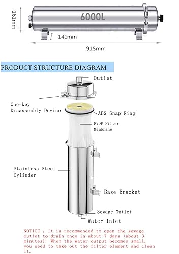 Miniatura 5 de INTSUPERMAI Filtro de membrana de ultrafiltración de acero inoxidable PVDF ultrafiltración de membrana lavable purificador de agua 6000LH