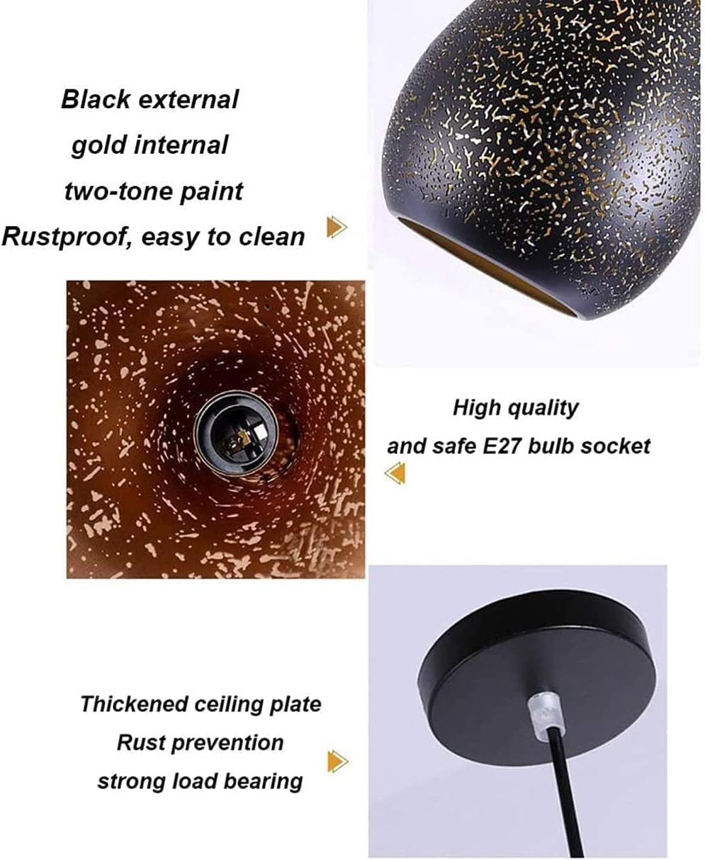 Black Moroccan Pendant Light Fixture Mosaic Turkish Lamp Antique Retro Vintage Hanging Ceiling Light Metal Iron Long Linear Industrial Chandelier for Dining Room Restaurant Cafe Bar