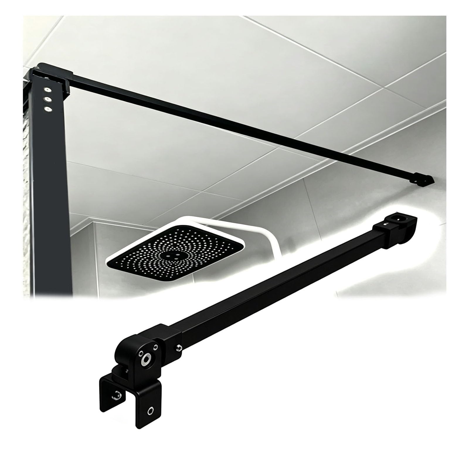 Wahhwf Matte Black 360° Rotation Square Balcony Door Support Rod, 19.7–47.2In Stainless Steel Glass-To-Wall Stabilizer Bar For 0.8-1.2In(21-30Mm) Frameless/Frame Glass Panels(47.2In/120Cm)