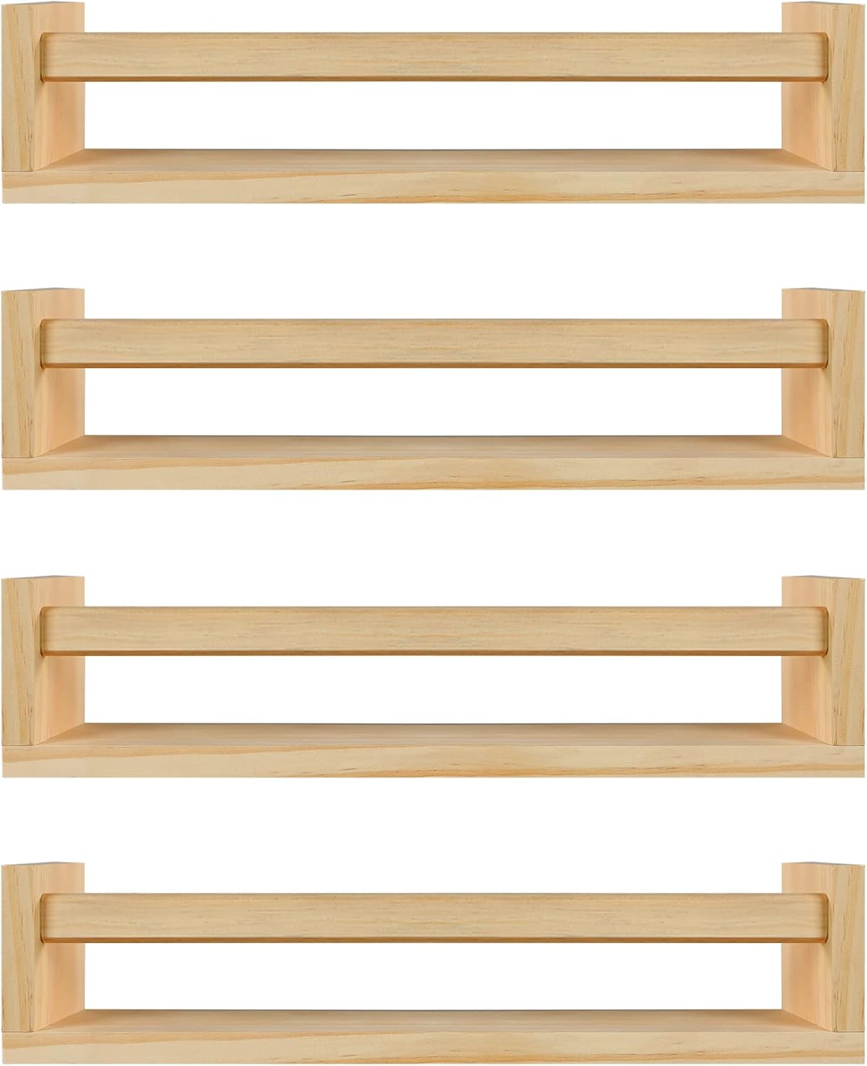 BOMID Wall Bookshelves,Set of 4 Natural Wood Floating Bookshelf,Nursery Shelves,Floating Book Shelves for Wall(Burlywood)