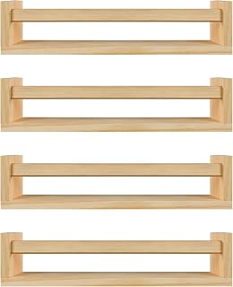 BOMID Wall Bookshelves,Set of 4 Natural Wood Floating Bookshelf,Nursery Shelves,Floating Book Shelves for Wall(Burlywood)