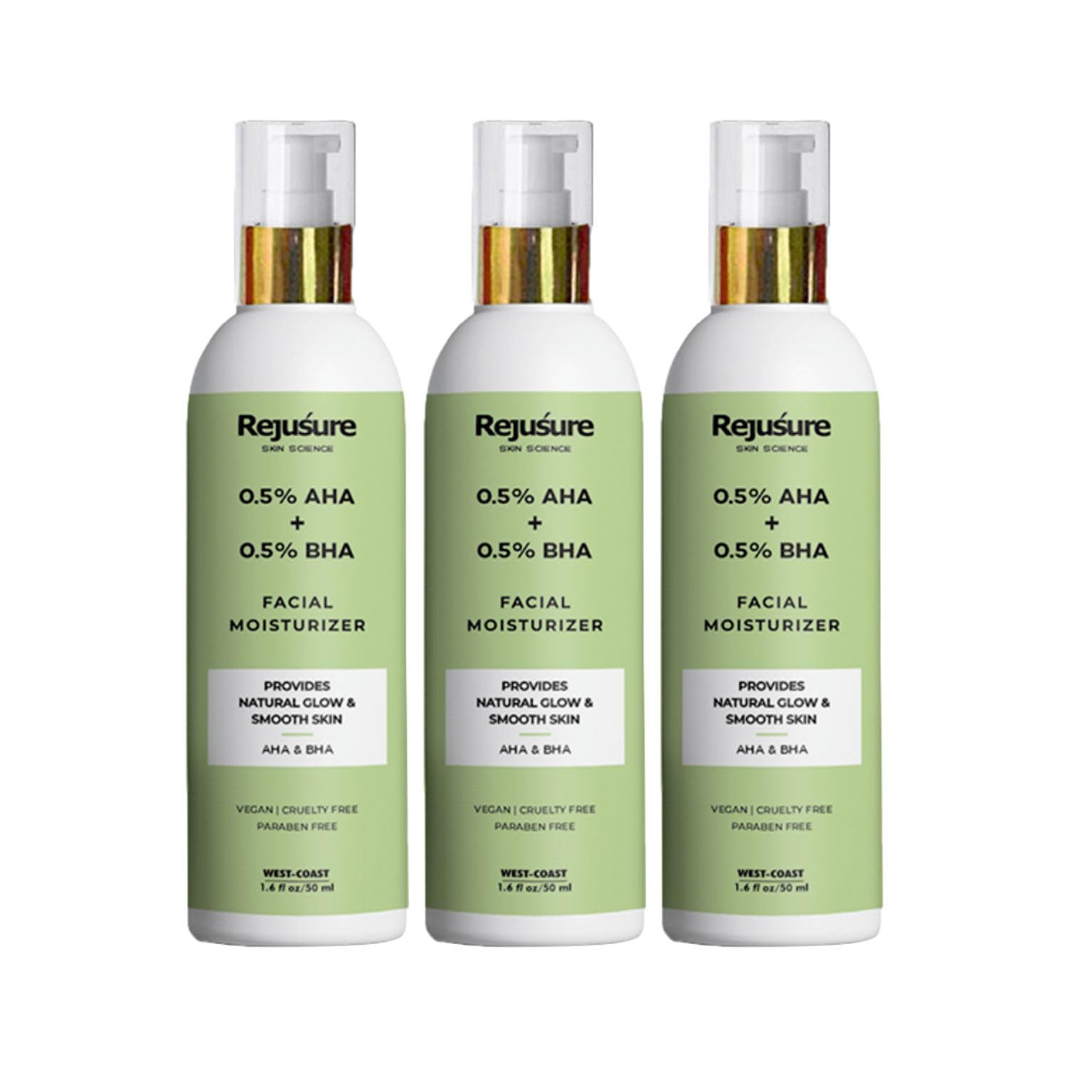 Rejusure AHA 0.5% + BHA 0.5% Facial Moisturizer for Active Acne, Clears Pores, Fights Blemishes & Exfoliates – 50ml (Pack of 3)