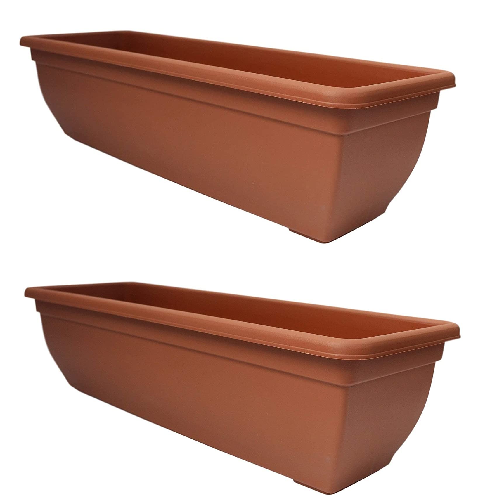 Optimal Products Bel Trough Plant Pot Plastic Winchester Bel Garden Flower Patioectangle Planter UK (2PC, Terracotta), 46cm & 60cm