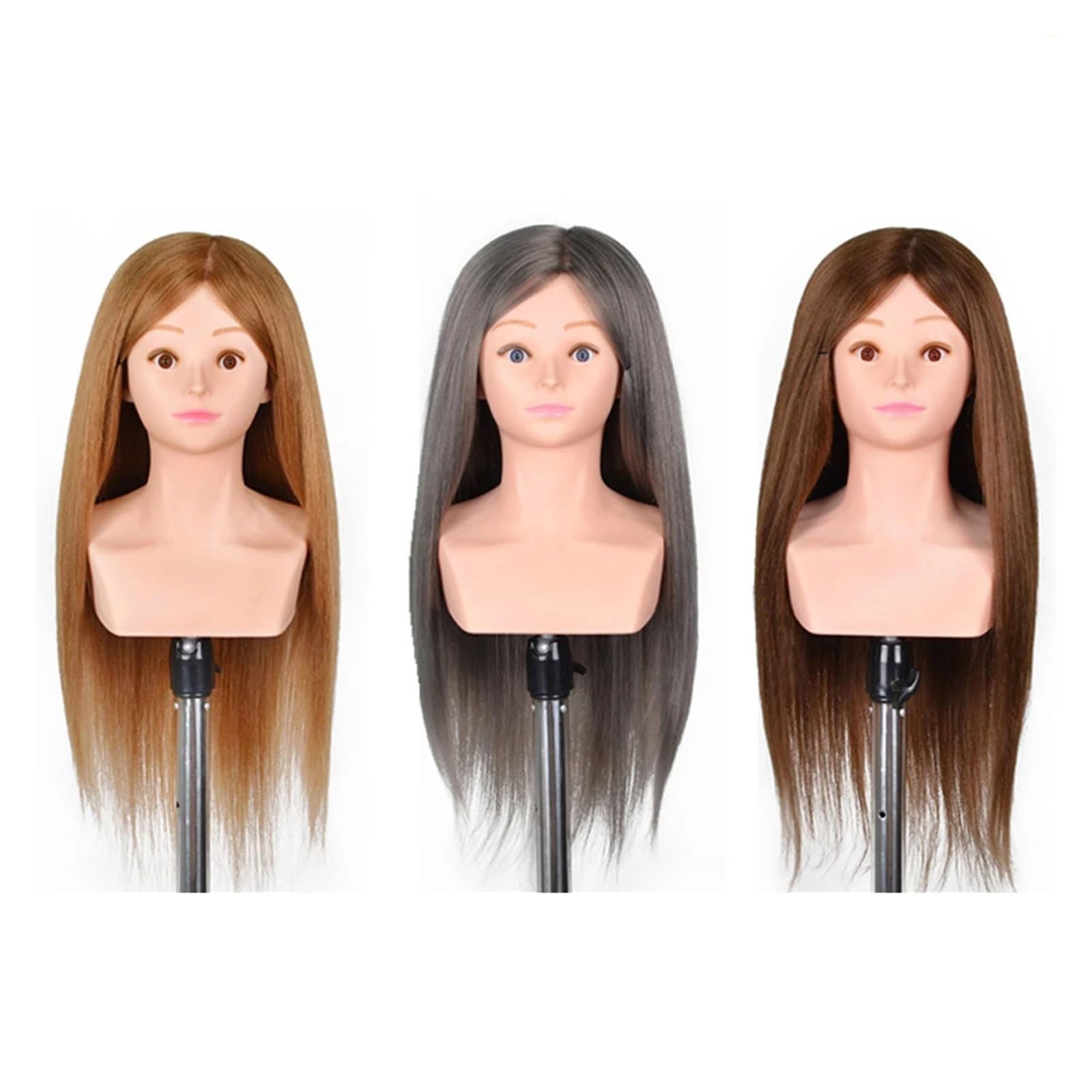 Training Mannequin Head Wig with Shoulder 24'' 80%Real Hair Hairstyles Hairdresser Practice Traning Braiding(80Real Hair Brown-)