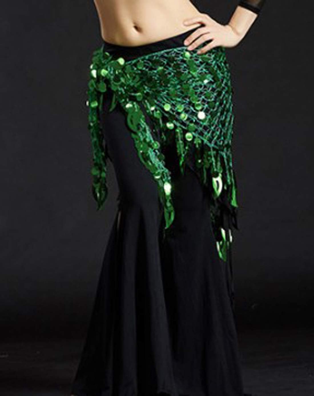 Aivtalk Women Belly Dance Hip Scarf Sequins Mesh Triangle Wrap Skirts - Image 3