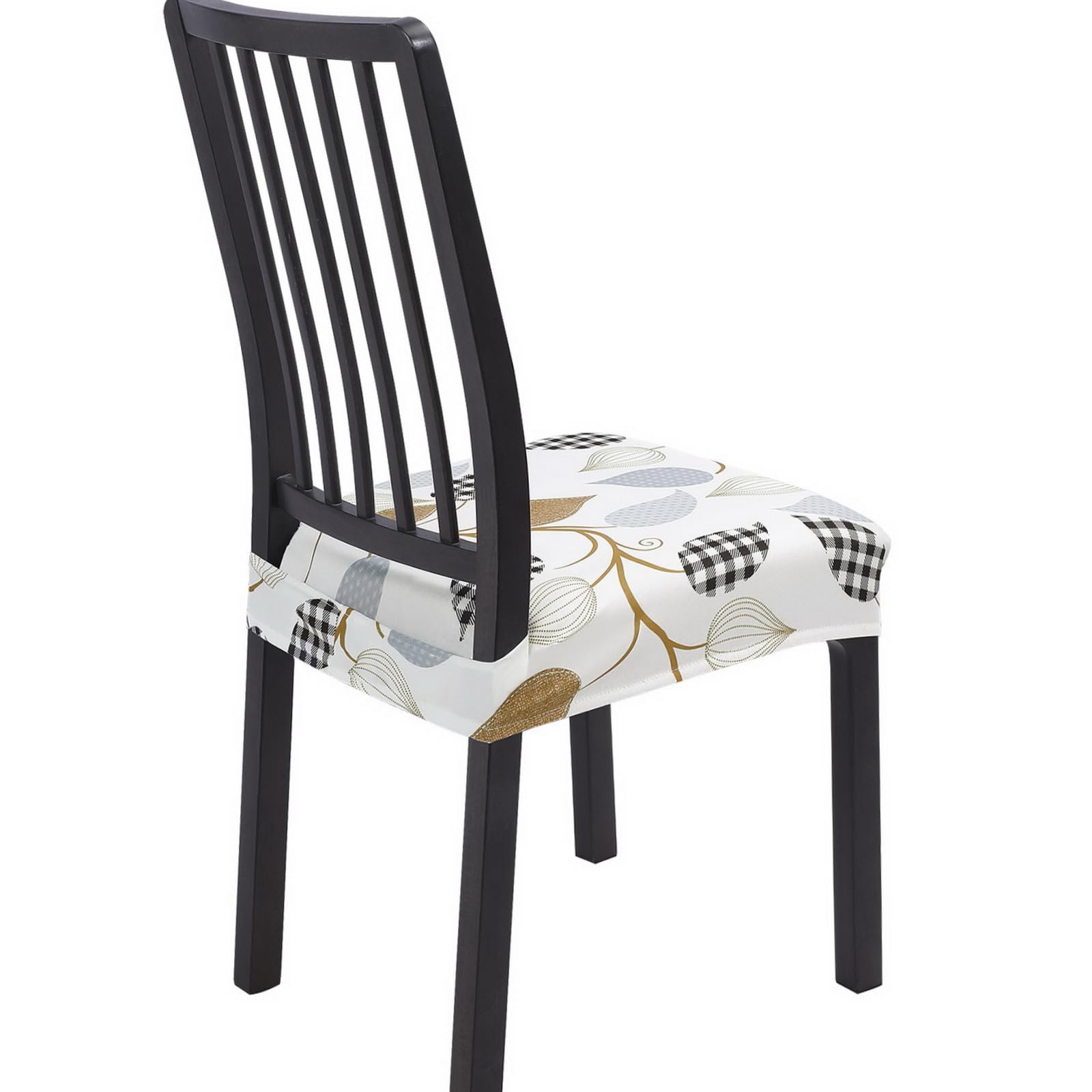 SearchI Dining Chair Seat Covers Set of 4, Rear Covered, Checked Leaves