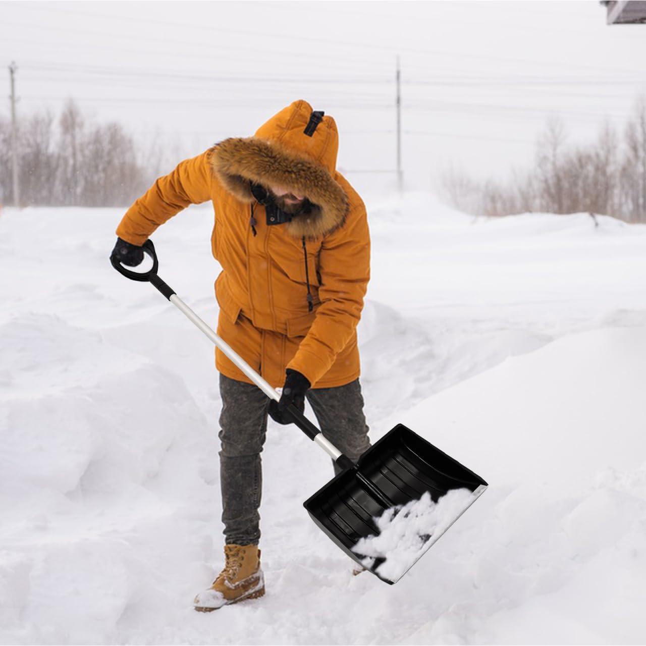 Schwere Hochleistungs-Schneeschaufel mit Großvolumen | Robuste Alu-Konstruktion, ergonomischer Teleskopgriff Für Hof, Garten, Auffahrt & gewerbliche Einsätze