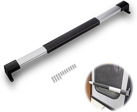 RV Screen Door Cross Bar Handle Universal, RV Door Handle Adjustable from 21 5/8" to 28 5/8" with Non-Slip Grip for RV, Motor Home, Camper and Travel Trailer-Black