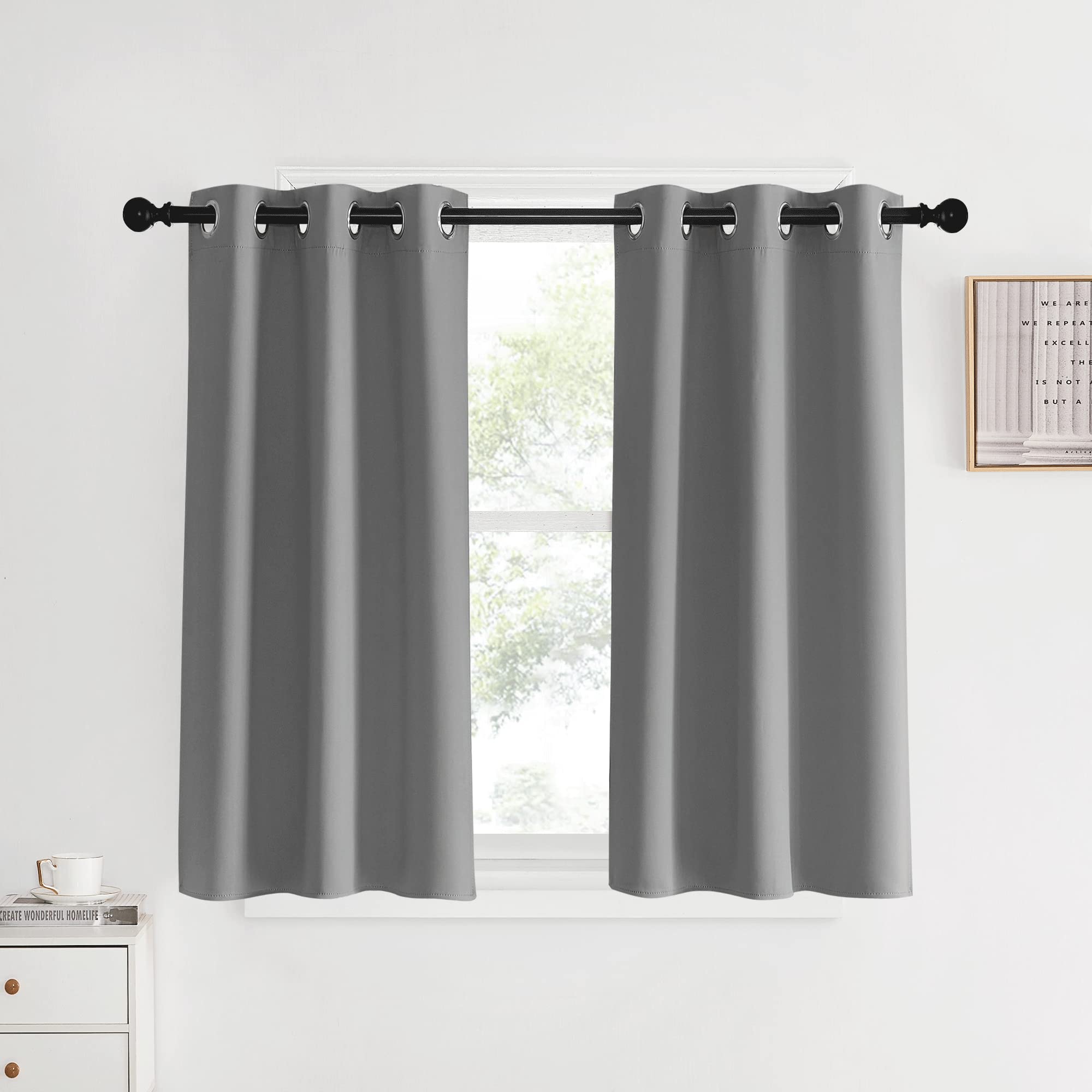 NICETOWN Room Darkening Kitchen Curtains, Silver Grey, 2 Panels, 34 by 40, Window Treatment Thermal Insulated Grommet Light Blocking Curtains & Drapes