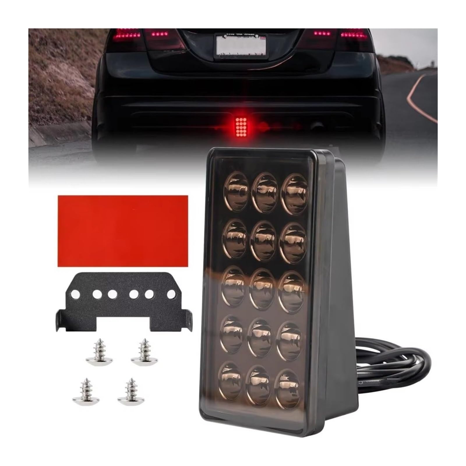 Kit Réflecteur Pare-chocs Arrière Flash Stroboscopique Universel LED 12V, 3ème Feu D'avertissement, Feu De Signalisation Fumé, 15 LED, Feux De Freinage
