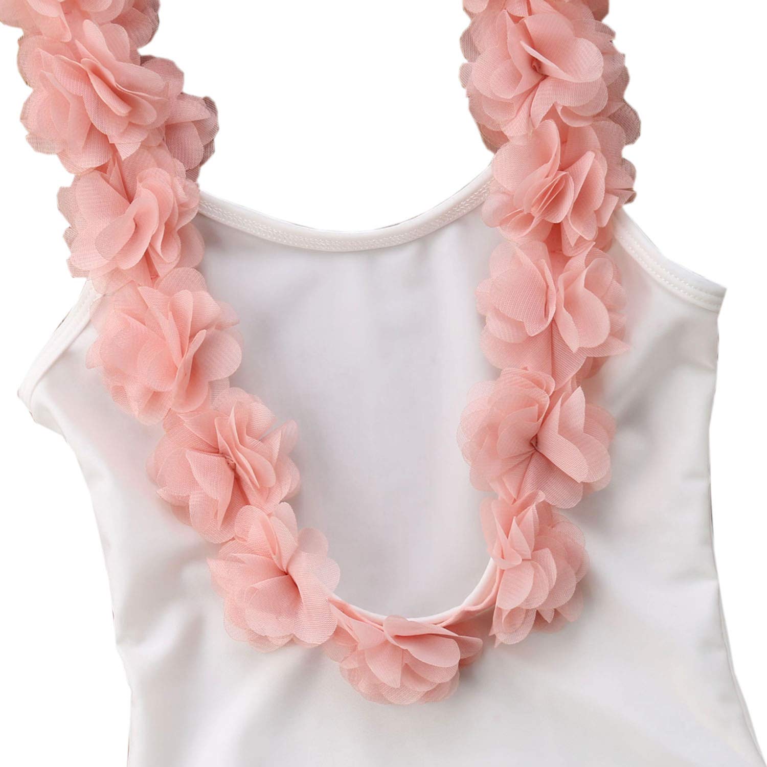 stylesilove Toddler Kid Girls 3D Flower Straps Backless One-Piece Solid Color Swimsuit Beach Bathing Swimwear, 3 Colors (US, Age, 4 Years, White)