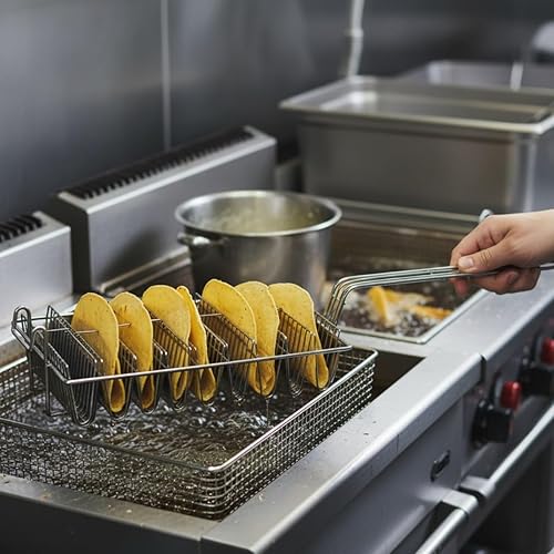 Miniatura 2 de Cesta de tacos de 8 ranuras de grado comercial con capacidad para 8 conchas freidoras- Cesta para tacos con asa de agarre, cesta para freír tacos