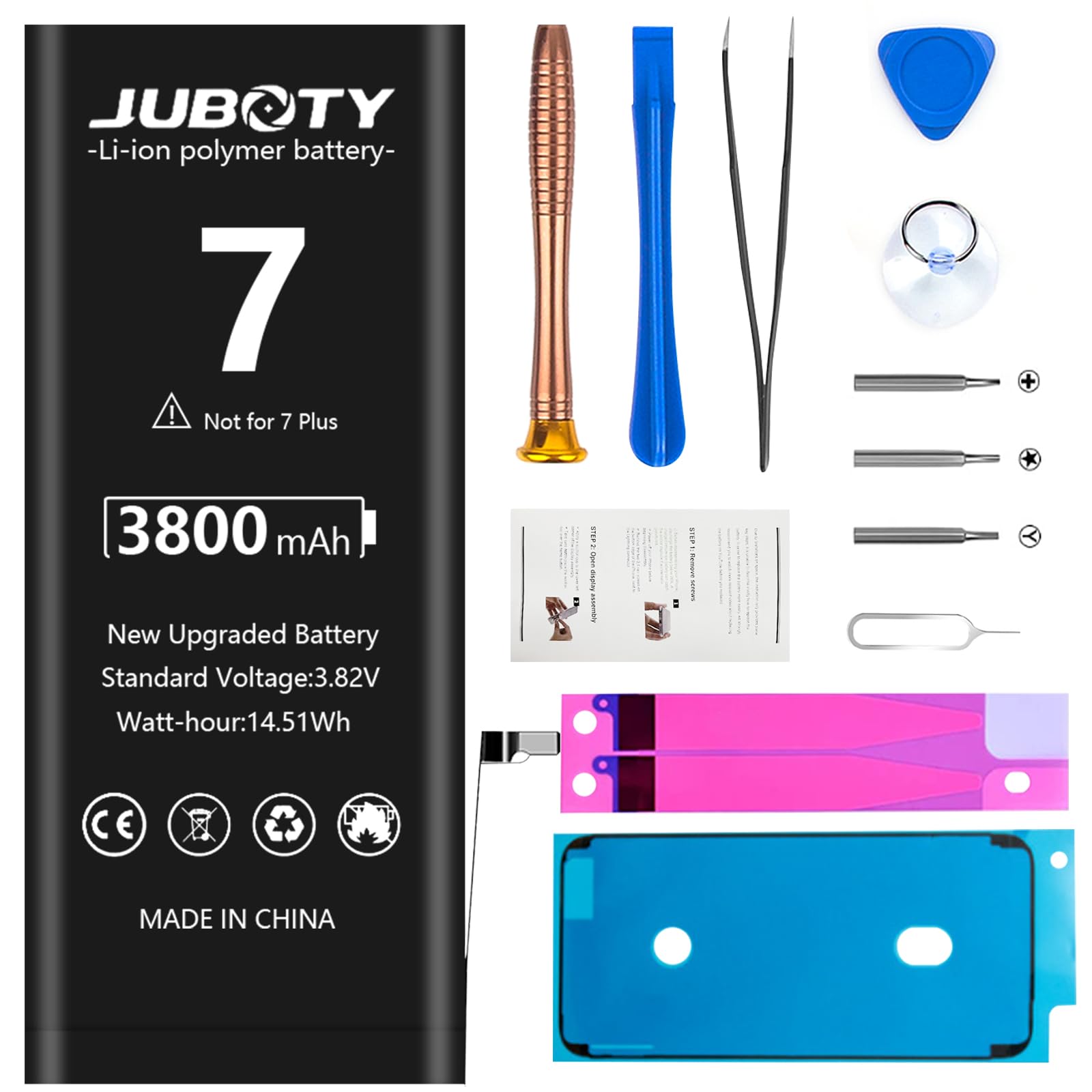 [3800mAh] Battery for iPhone 7, Li-ion New Upgraded High Capacity Battery Replacement for iPhone 7 Model A1660 A1778 A1779 with Professional Repair Tool Kit (NOT fit 7Plus)