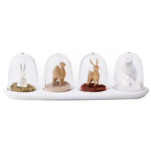 Qualy Animal Parade Gewürzstreuer, Kunststoff, Mehrfarbig, 75 x 243 x 72 mm. Salt and Pepper Set, Salt and Pepper Shakers, Salt and Pepper Shakers Set 4pcs, Spice Shaker for Kitchen
