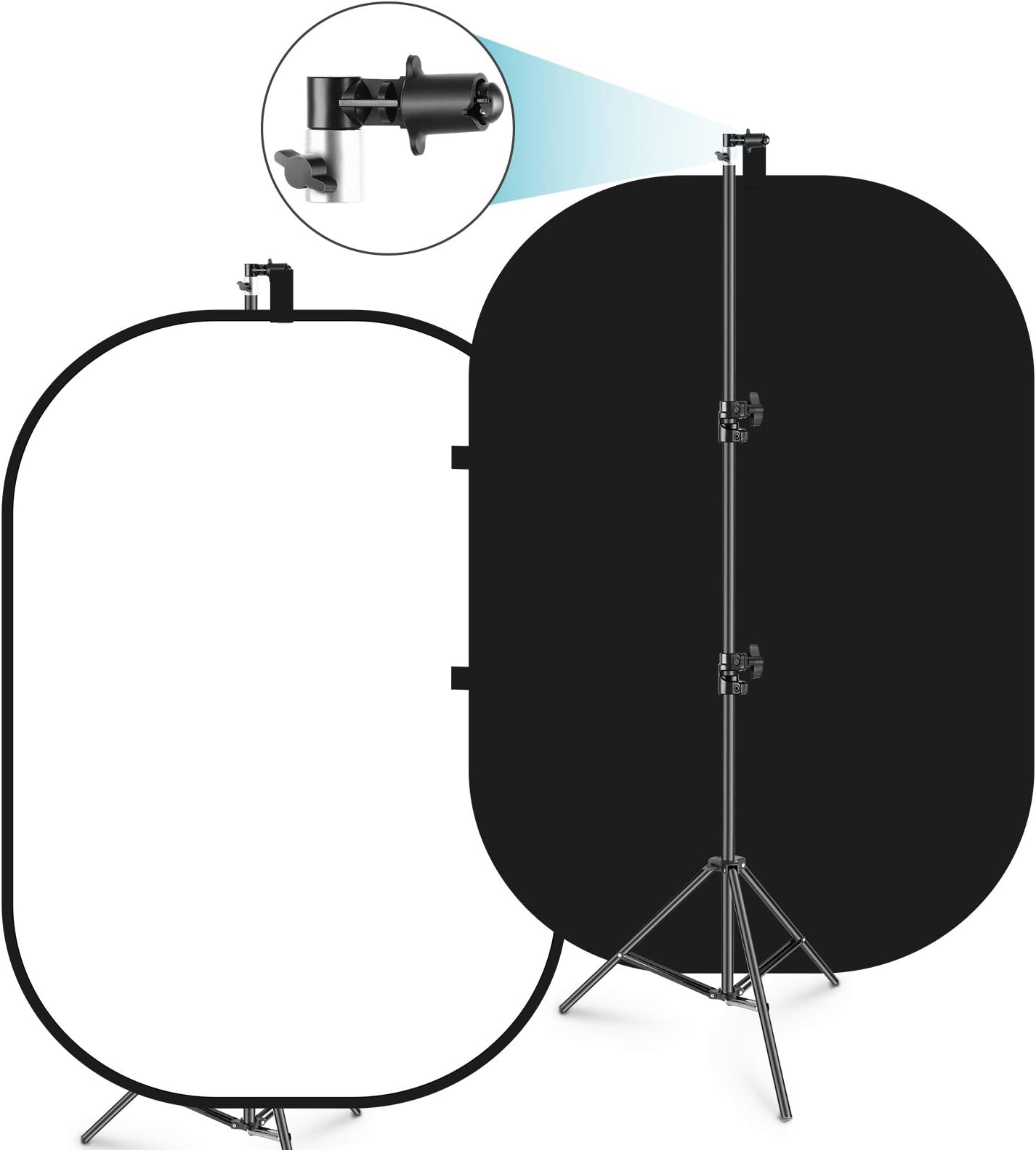 Neewer 5x7ft/1.5x2m Chromakey Foldable Backdrop with Stand 8.5ft/2.6m, 2-in-1 Reversible Black White Green Background Panel for Photography Studio, Live Streaming, Video Calls, Games