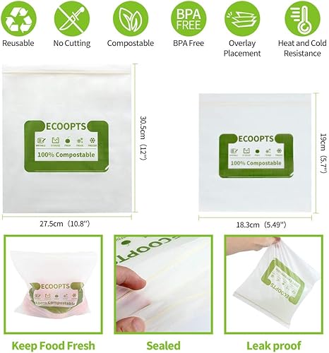 Miniatura 5 de Bolsa grande con cremallera para sándwich 100% compostable  Bolsas de almacenamiento de alimentos ecológicas  Bolsa para congelador  A base de