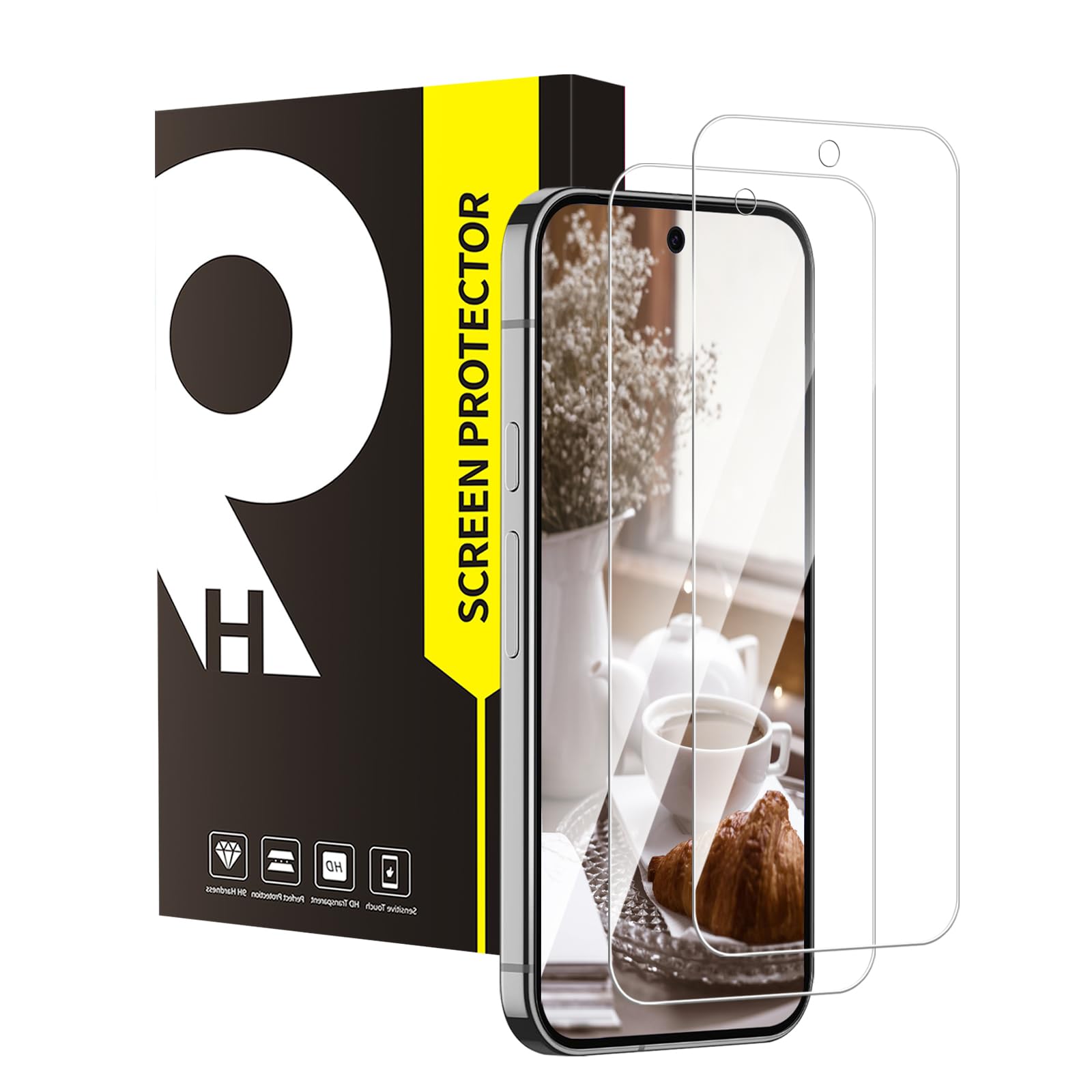 Cable Leader Verre Trempé pour Google Pixel 9 5G, pas de bulles protection écran, Dureté 9H, Couverture 2.5D, Anti-huile, Sensible au Toucher, 0.33mm Transparent HD Pixel 9 vitre protection-2 pièces
