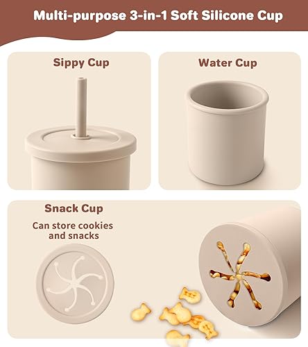 Miniatura 6 de ECLIP Juego de alimentación de silicona para bebés, 10 piezas de suministros de destete para bebés con ventosa, plato dividido, babero ajustable,