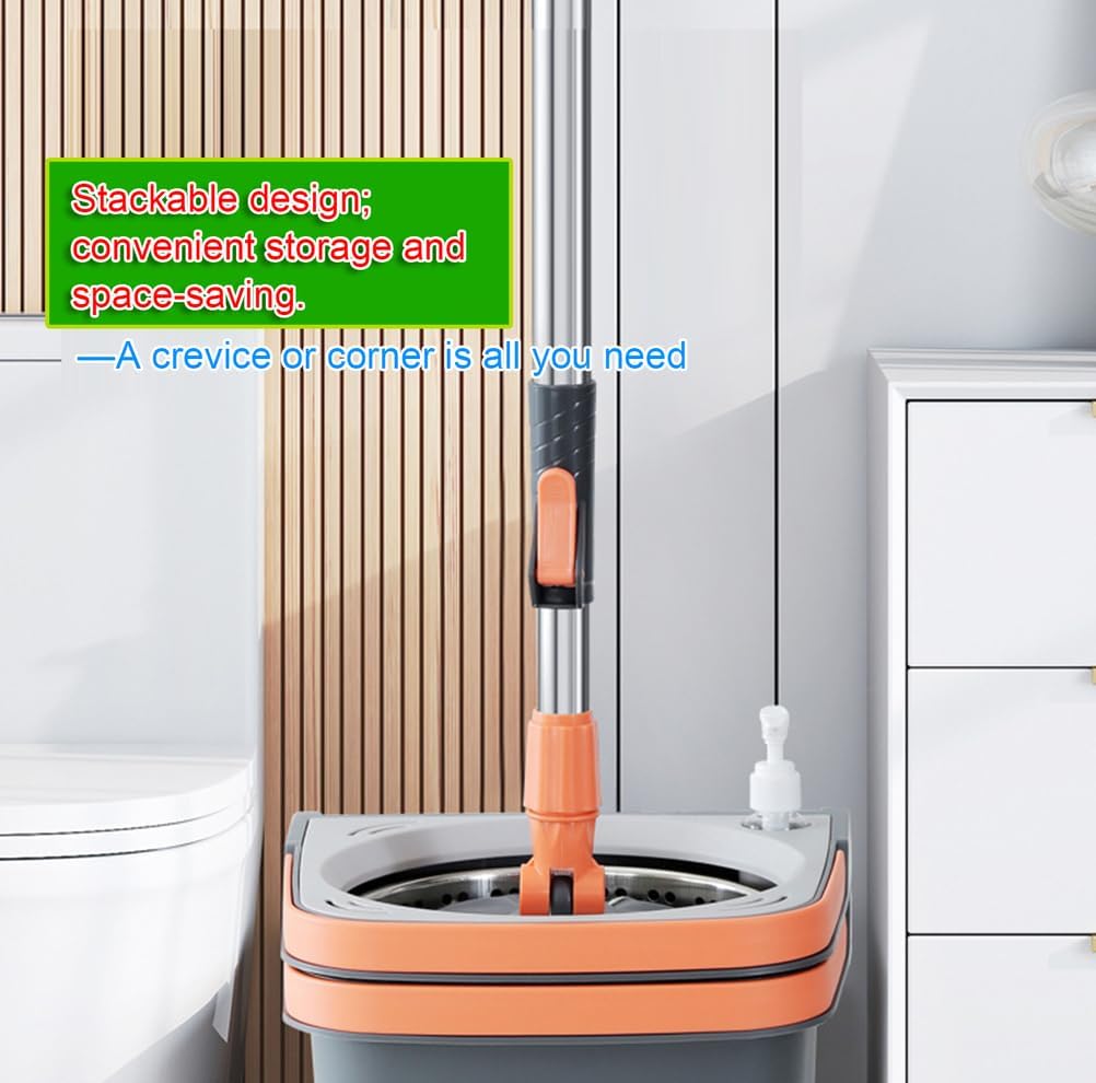 Spin Mop and Bucket System – Detachable Dual-Drive Hand-Press Spin Mop with Hands-Free Self-Washing Bucket,