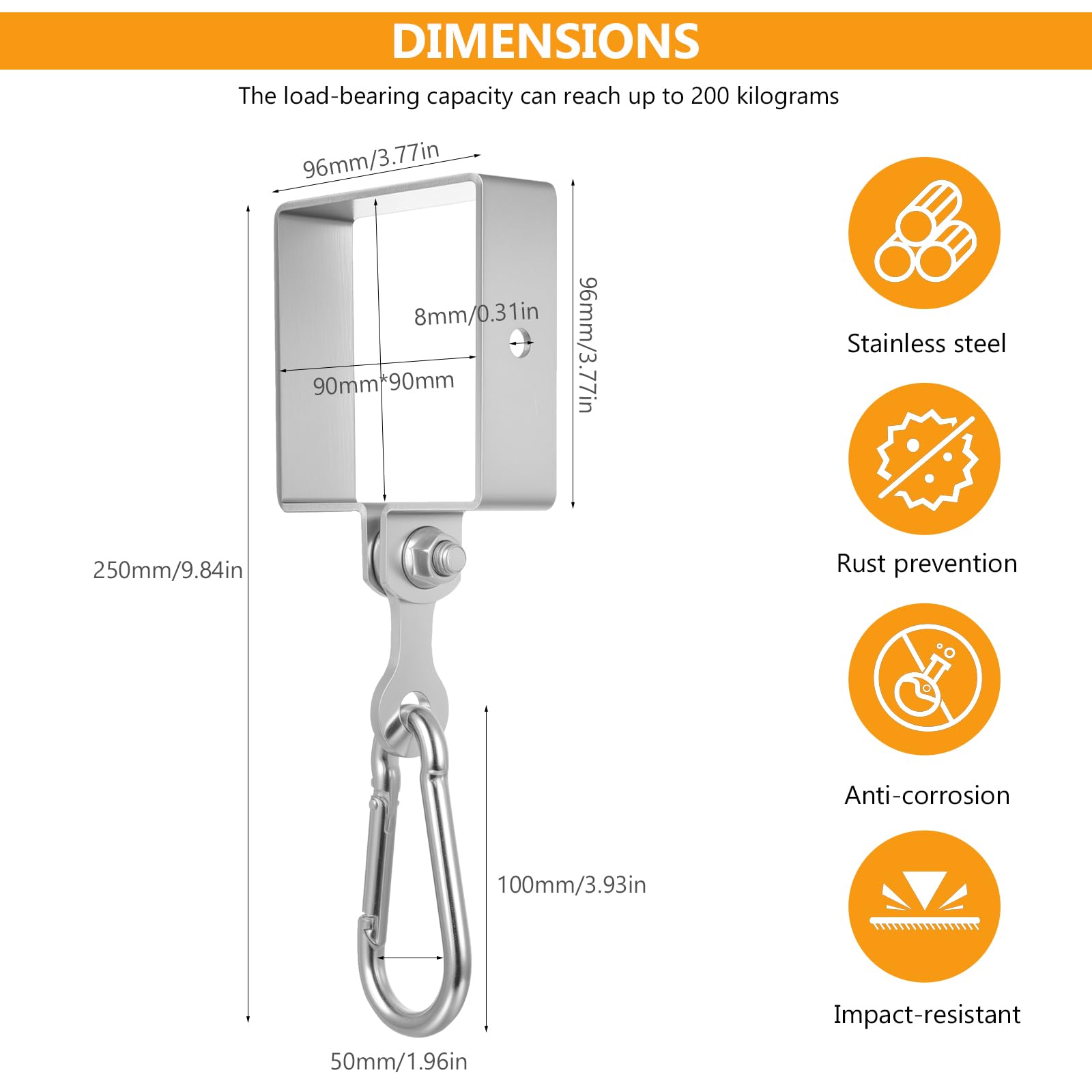 2 Pz Ganci per Fissare Altalena con Cuscinetti, 235 mm 180° Ganci da Soffitto per Altalena in Acciaio Inox, M10 Bulloni Gancio di Montaggio Girevole per Poltrona Sospesa Sacco da Boxe da Yoga