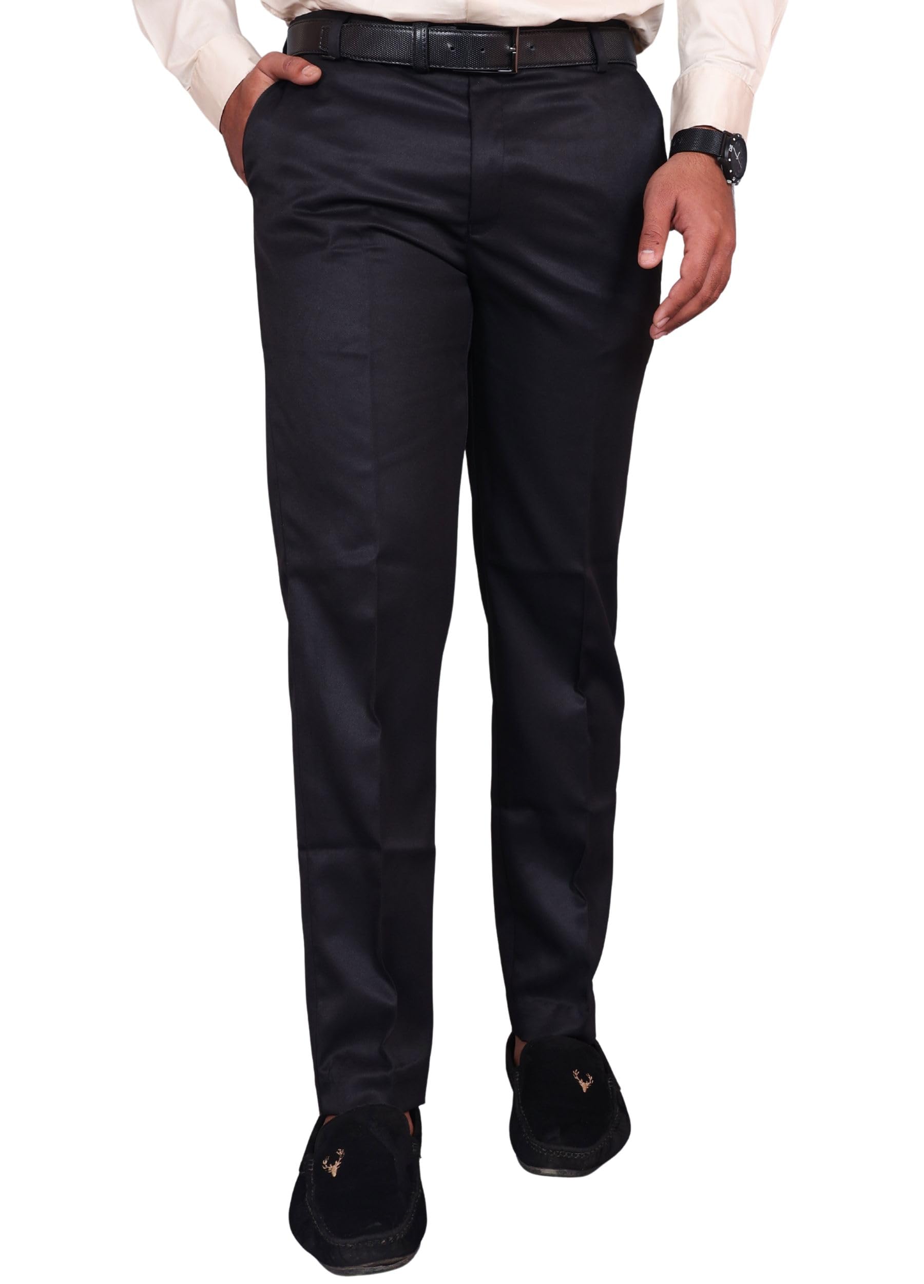 Mens Formal Trouser Poly Cotton Solid Mid Rise Flat Front Pant with Regular Fit Belt Loops and Zip Fly-picture-20