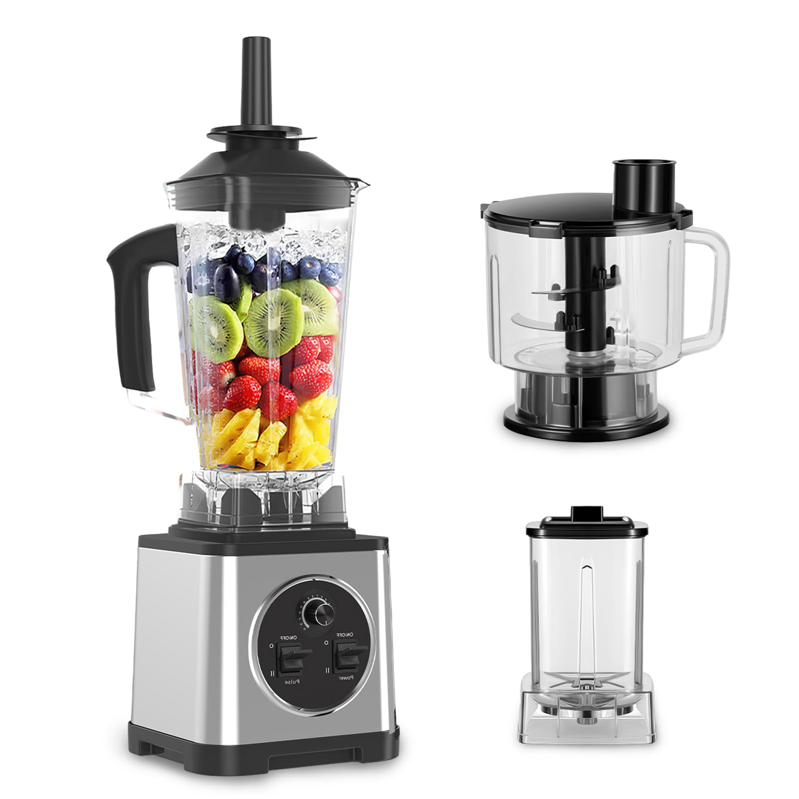 Mixeur Professionnel 6000W 3-en-1 - 2,5L + Bol Hachoir + Tasse Individuelle, 15 Vitesses