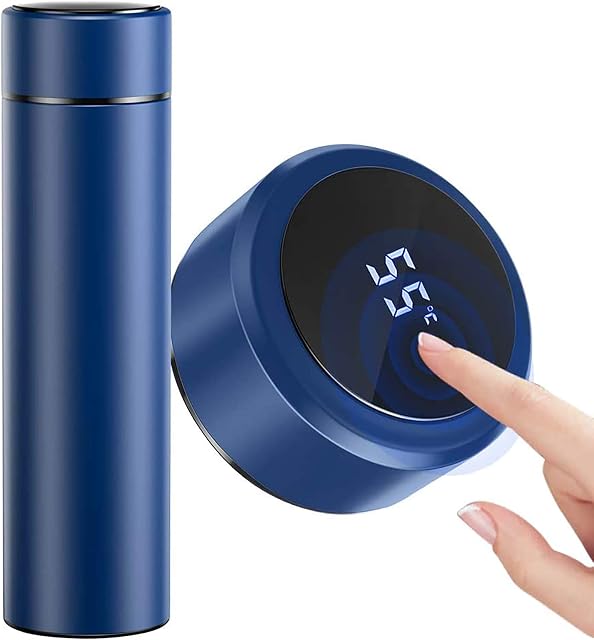 Homealexa Coffee Cups Travel Mugs, 500ml Water Bottle Vacuum Insulating Cup 304 Stainless Steel, LED Touch Screen Temperature Gauge, Smart Mug Sealing Bottle Ideal for Heat and Cold (Blue)