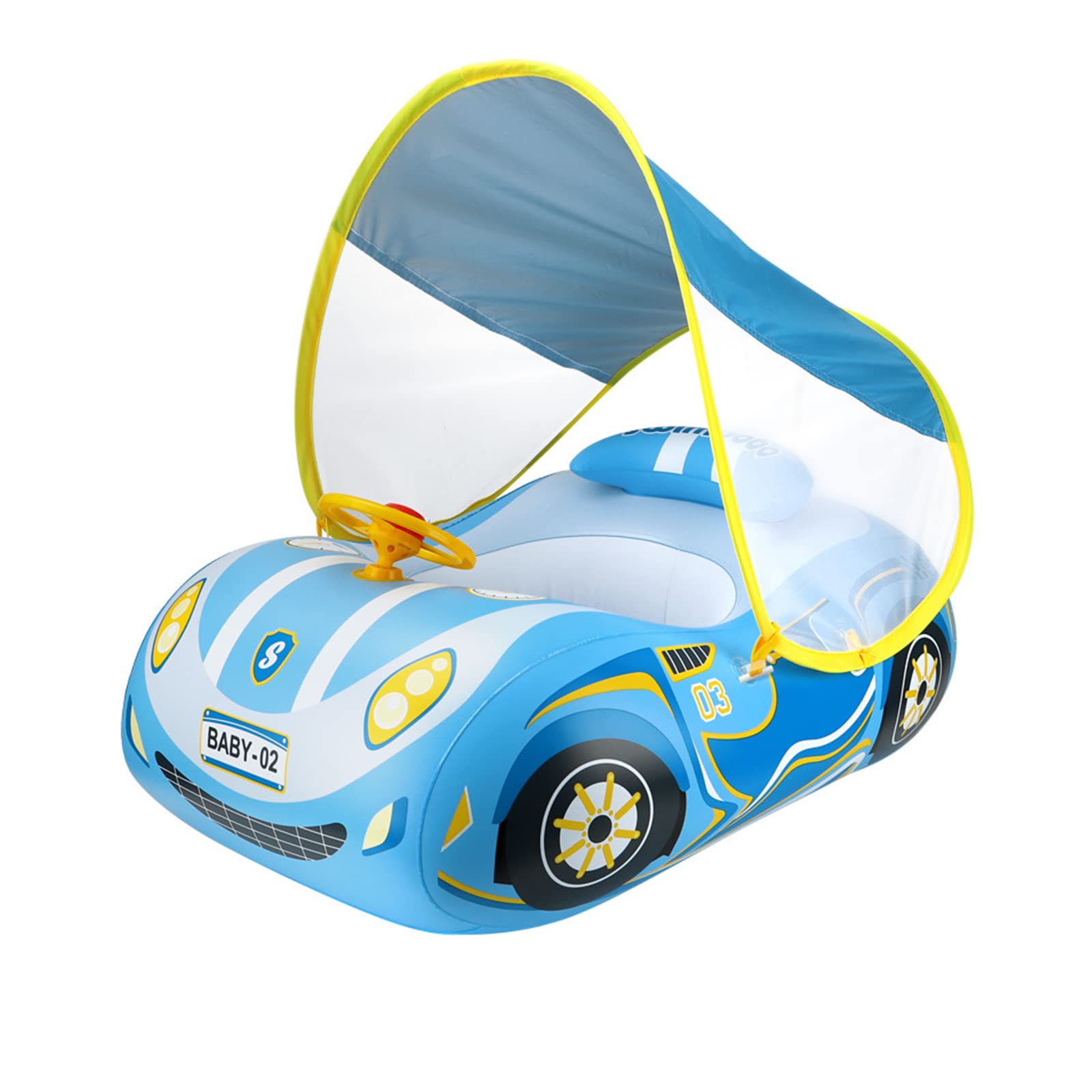 Balakaka Toddler Pool Float Inflatable with Double Handles Swim Trainer Newborn Car Baby Swim Float with Adjustable Sun Canopy and Safety Seat Pool Toys for kids 1-4 Years-Blue - Image 2