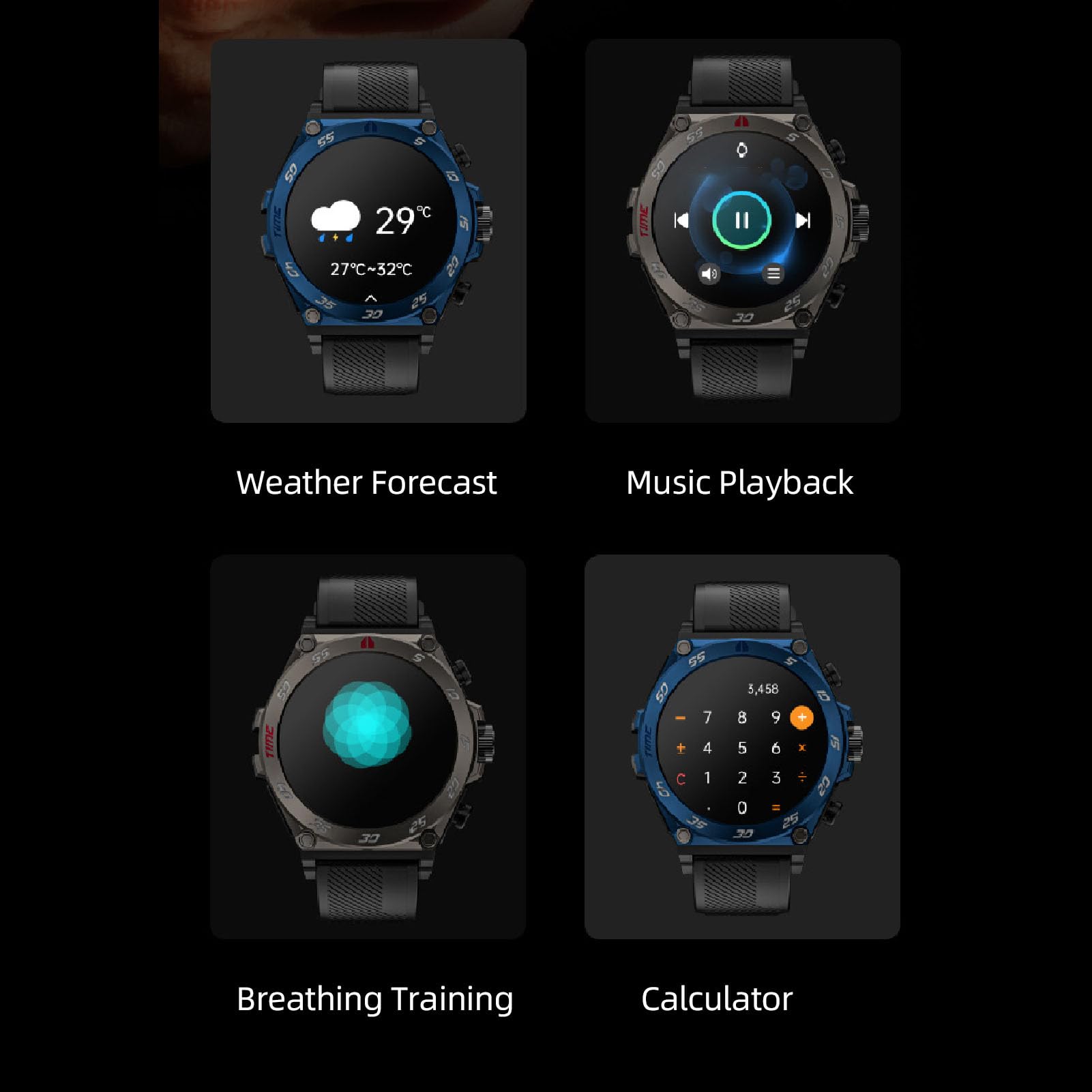Elektroniczny Zegarek z Dużym Ekranem i Słuchawkami BT do Fitnessu, Sportu i Podróży (BLACK)