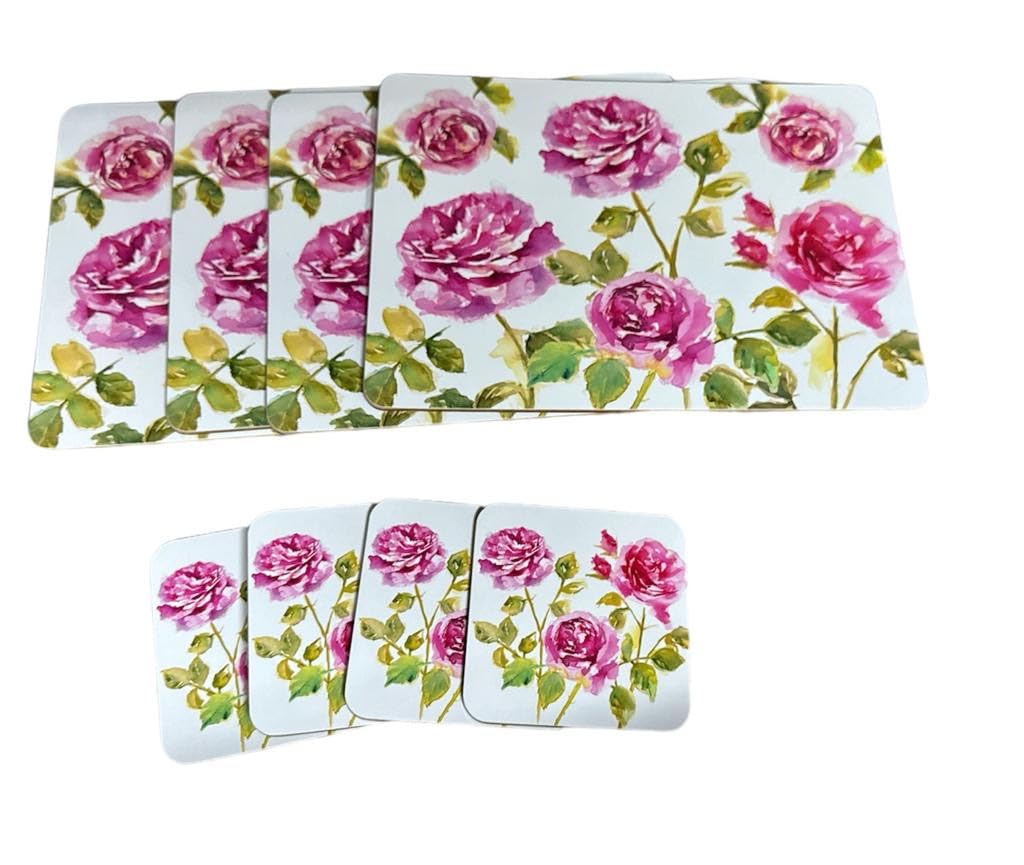 Tamersgifts Rose Flower Placemat And Coaster Set Sets Of 4 Placemats With 4 Matching Coasters (Rose Flower Placemat And Coaster Set)