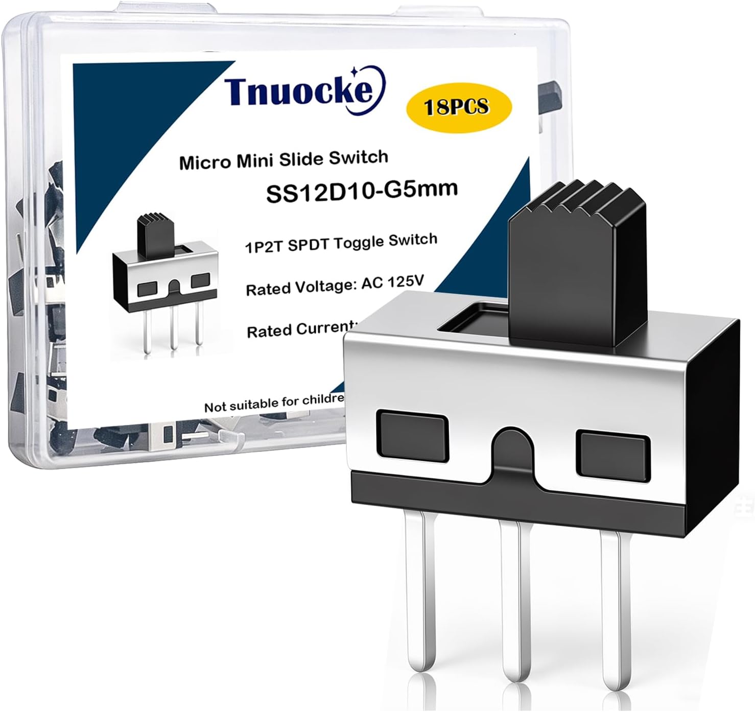 18PCS 5mm High Knob Vertical Micro Mini Slide Switchs,3 Pin 2 Position 1P2T SPDT Toggle Switches Panel Mount AC 125V 2A SS12D10-G5