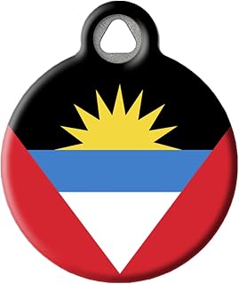 Dog Tag Art Antigua & Barbuda Flag Personalized Caribbean Pet ID Tag for Dogs and Cats, Silent Polymer Antiguan and Barbudan Dog Tag with Customized Identification Information - Large 1.25" Diameter