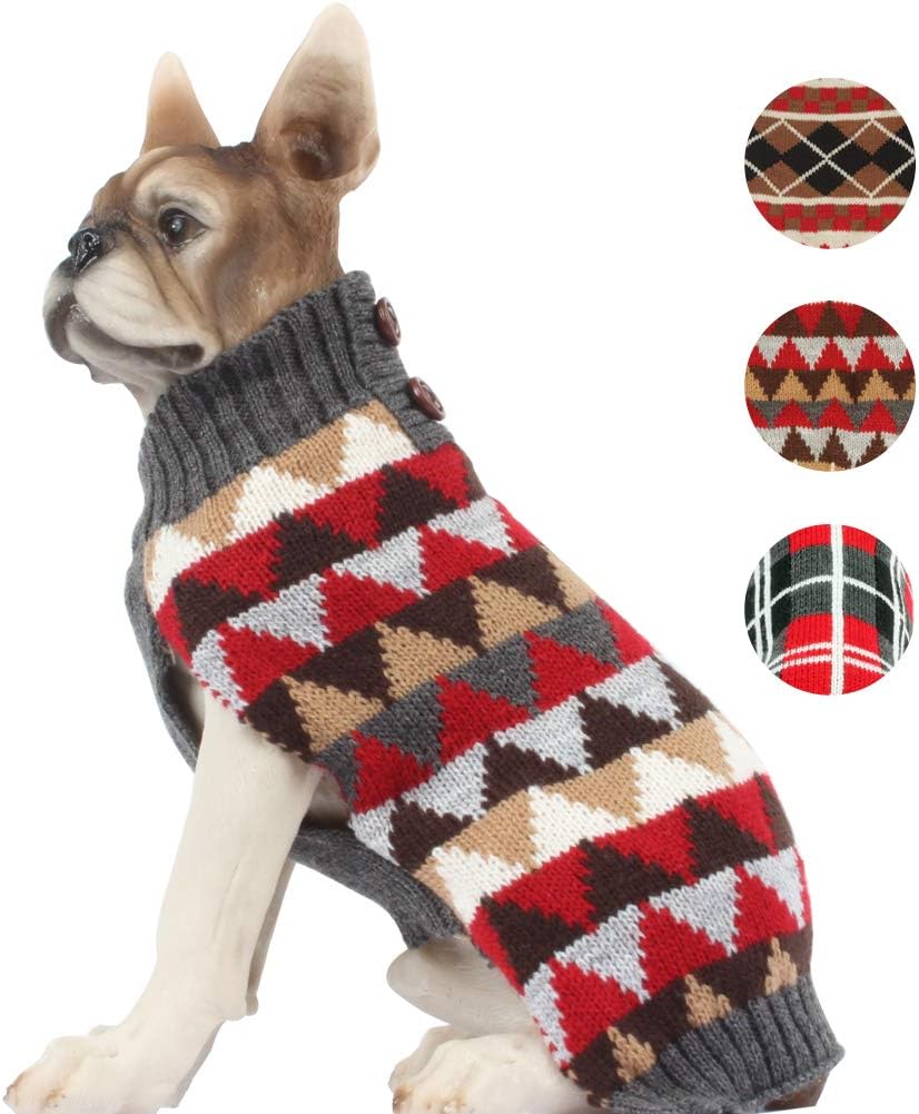 BOBIBI Dog Sweater England Plaid Pet Cat Winter Knitwear Warm Clothes,Small