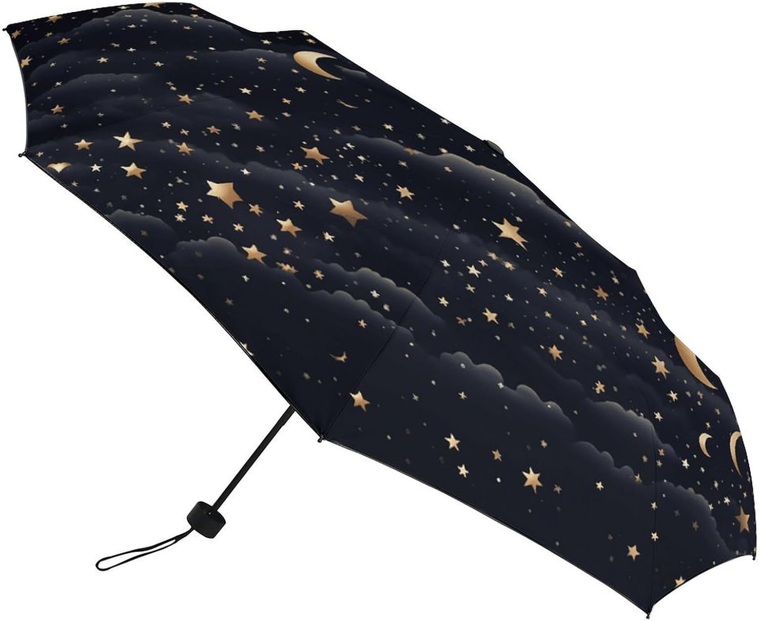 Folding Small Sun Umbrella Stars And Moon on Dark Background Windproof Travel Umbrella Lightweight Small And Compact Suit for Pocket