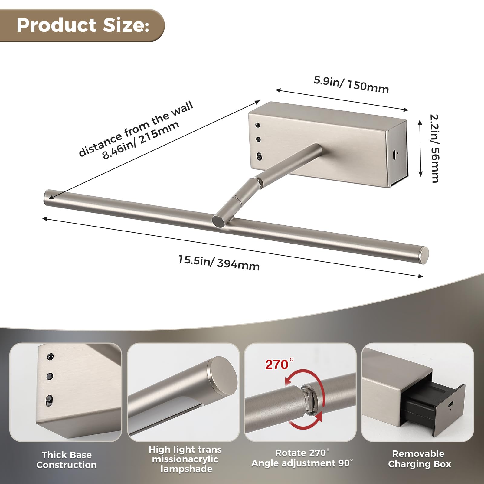 Lampe pour tableau (nickel, 39,4 cm)